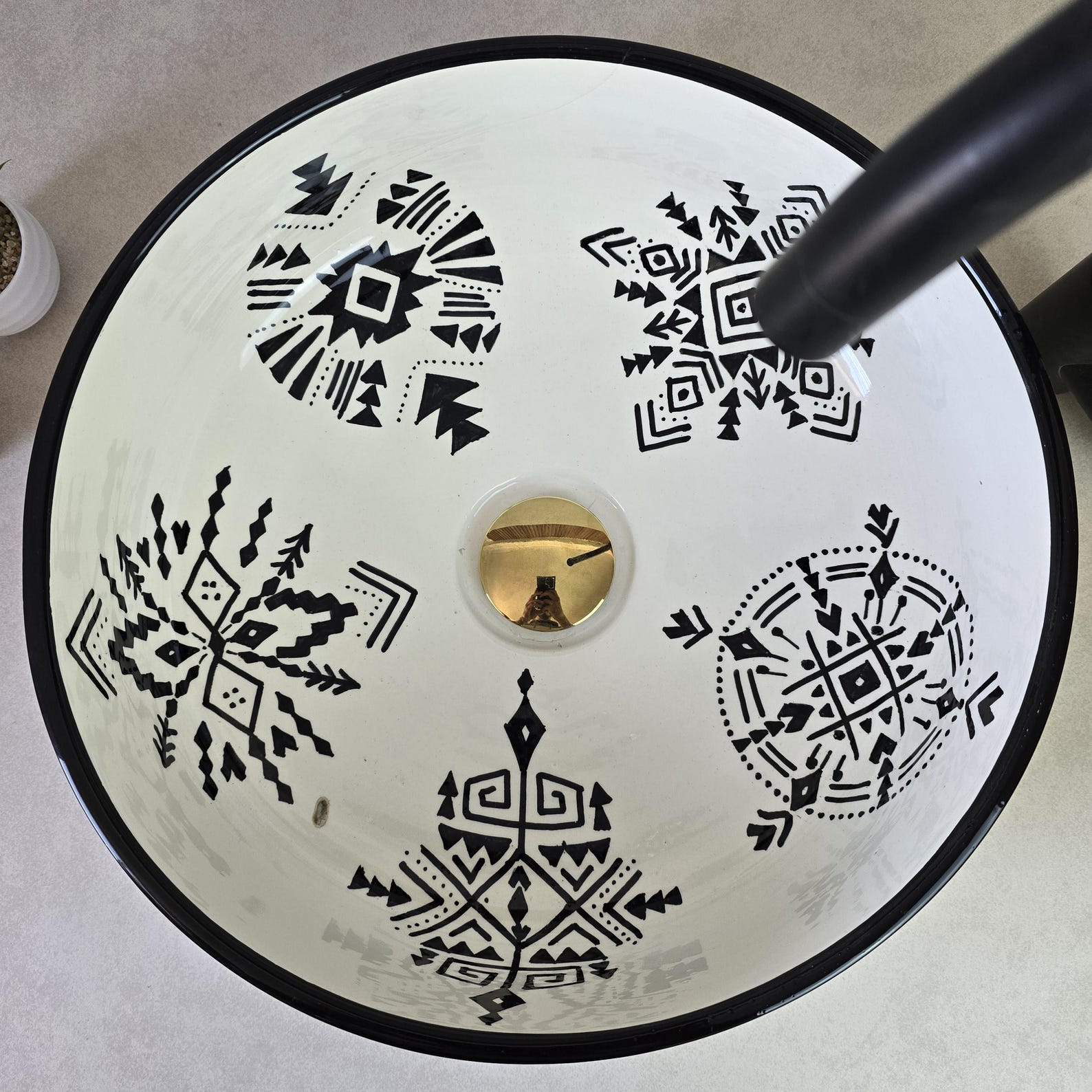 Berber Ceramic Sink with Symbols Artisan Ceramic Piece