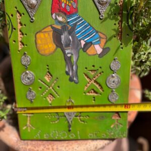 Berber Hand-Painted Wooden Donkey Market Scene Wall Art