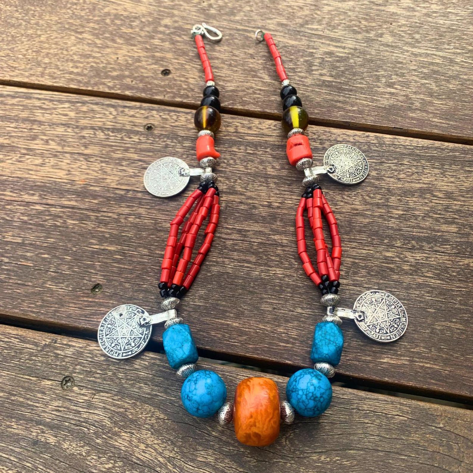 Berber African Turquoise Tribal Beads Vintage Necklace Jewelry