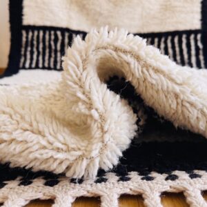 Custom Amazigh Berber Black and Ivory Wool Living Room Rug