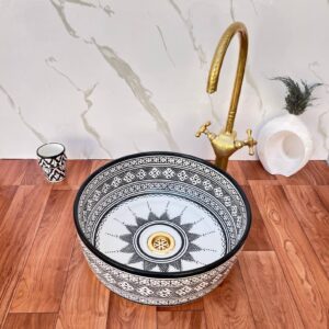 Amazigh Hand Painted Multiband Bathroom Sink Basin Ceramic Ring