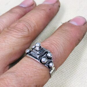 Handmade Amazigh Berber Solid Silver Geometric Pyramid Cone Ring