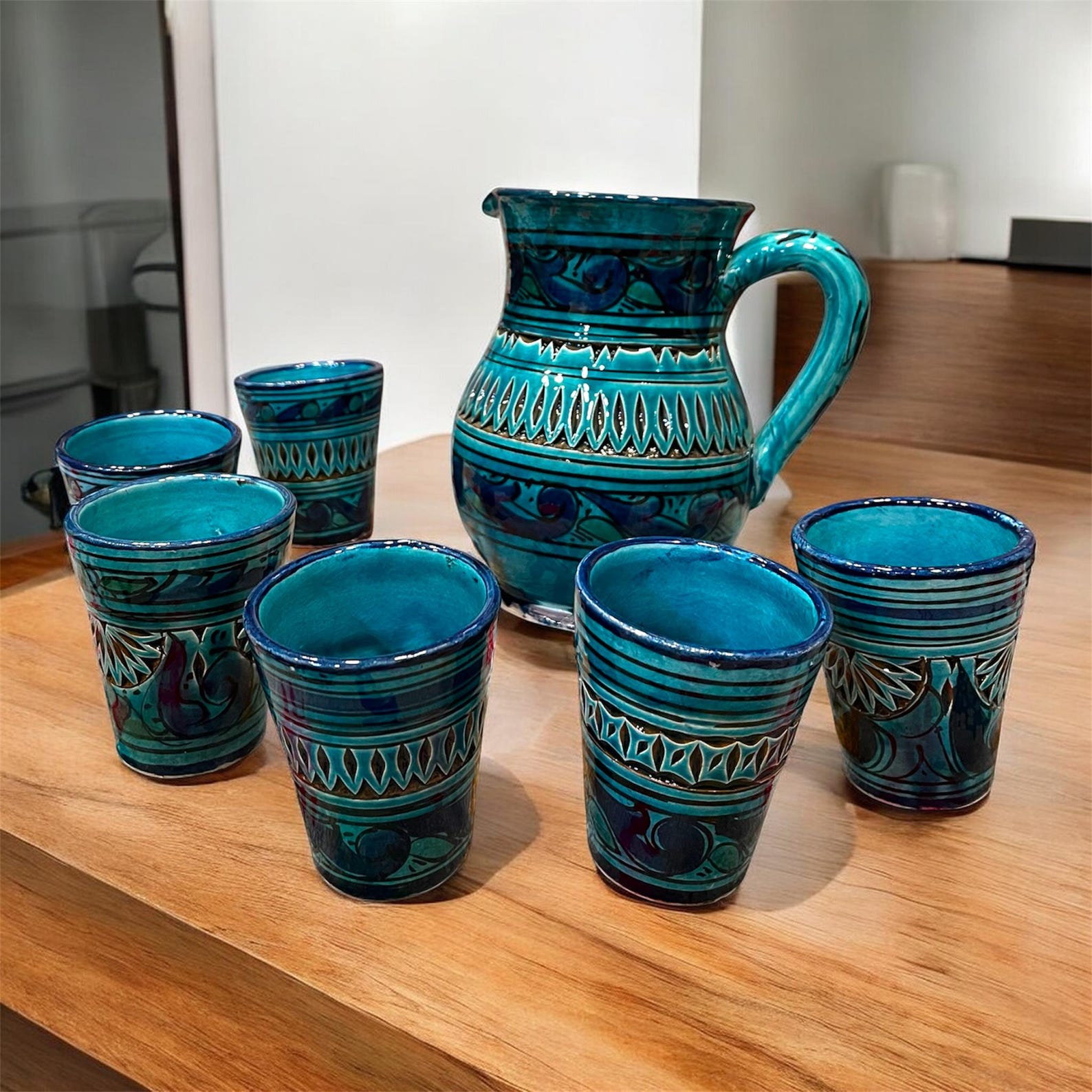 Berber Handmade Pottery Pitcher Set 1L Water Mug