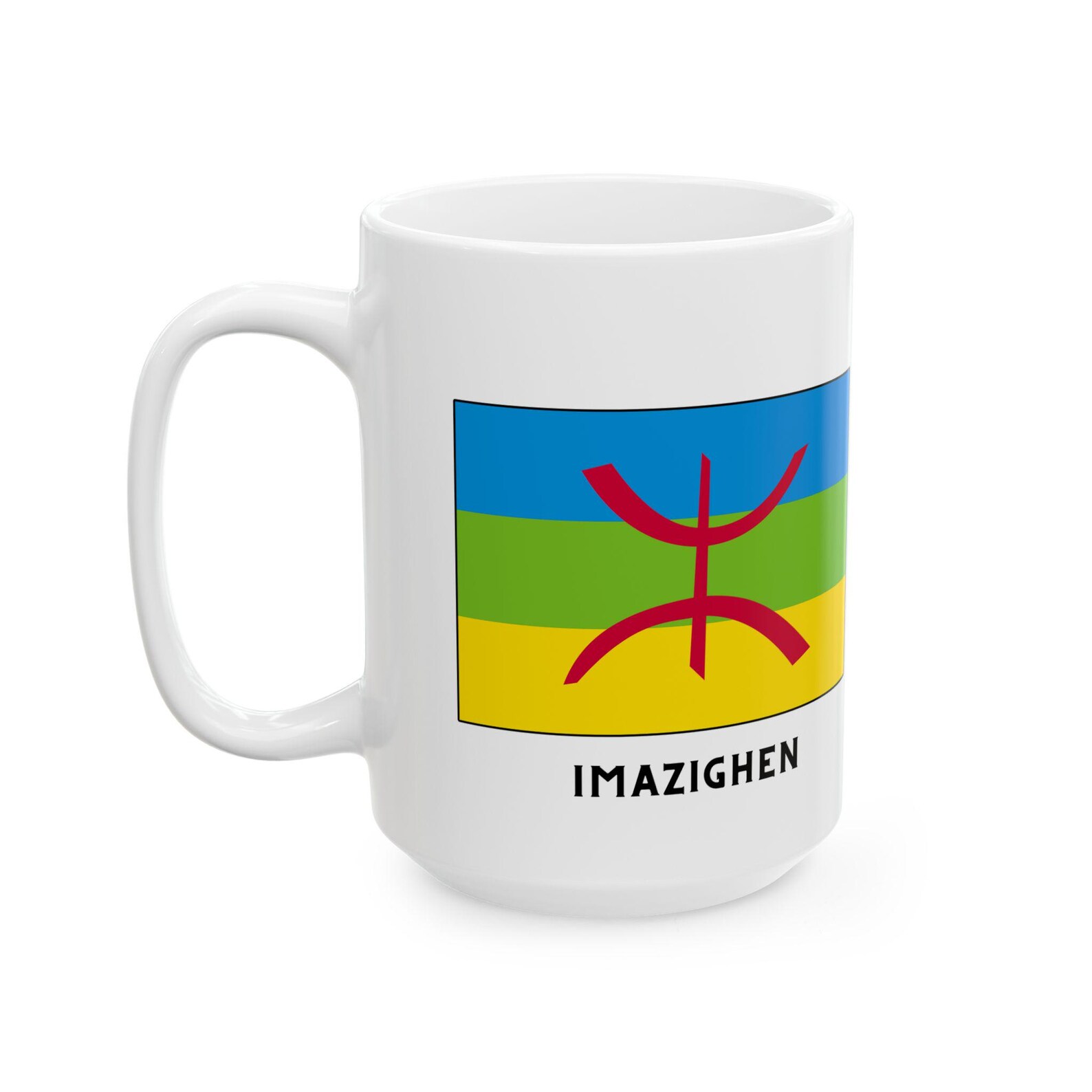 Berber Flag Tamazight White Ceramic Mug with Yaz Symbol