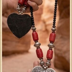 Amazigh Handmade Heart Pendant Red Beaded Statement Necklace