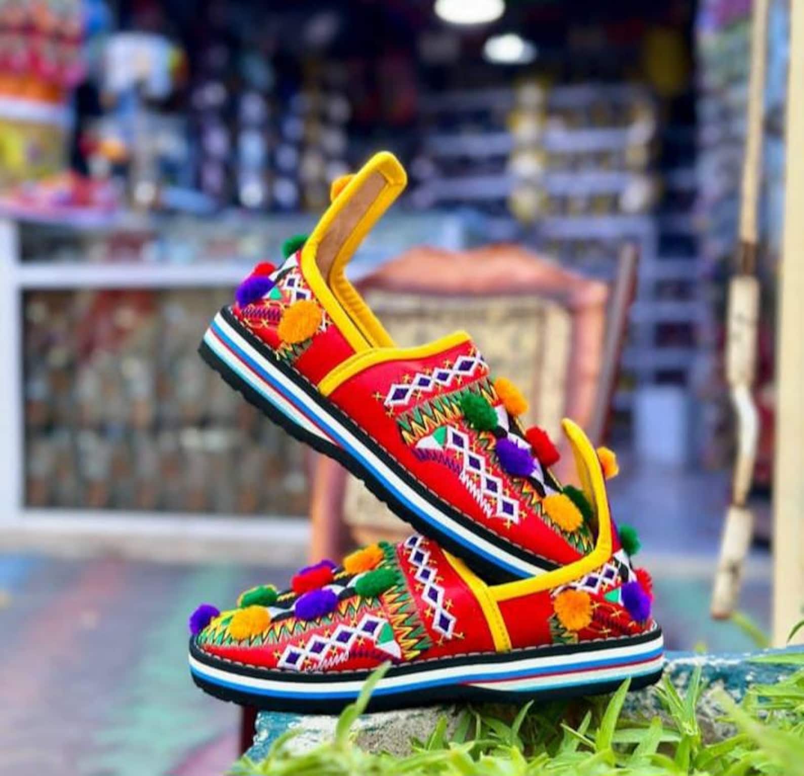 Amazigh Traditional s Colorful Handmade Embroidered Slippers Shoes