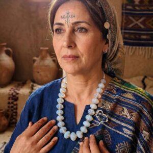 Berber Statement Necklace with Polished Gemstone Luminous Glass Beads Elegant Jewelry Necklace