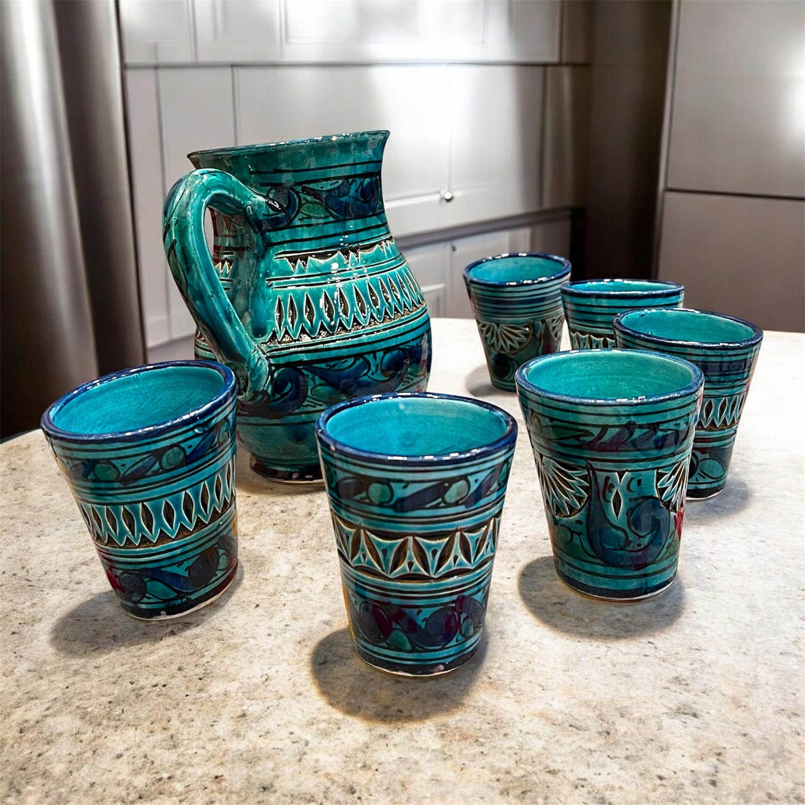 Berber Handmade Pottery Pitcher Set 1L Water Mug