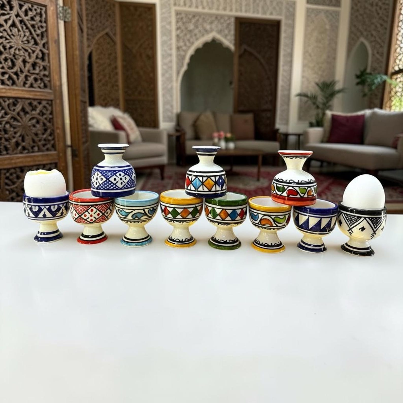 Amazigh Handmade Ceramic Egg Cups Set Hand Mug