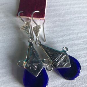 Amazigh Pure 925 Silver Tuareg Glass Silversmith Earrings