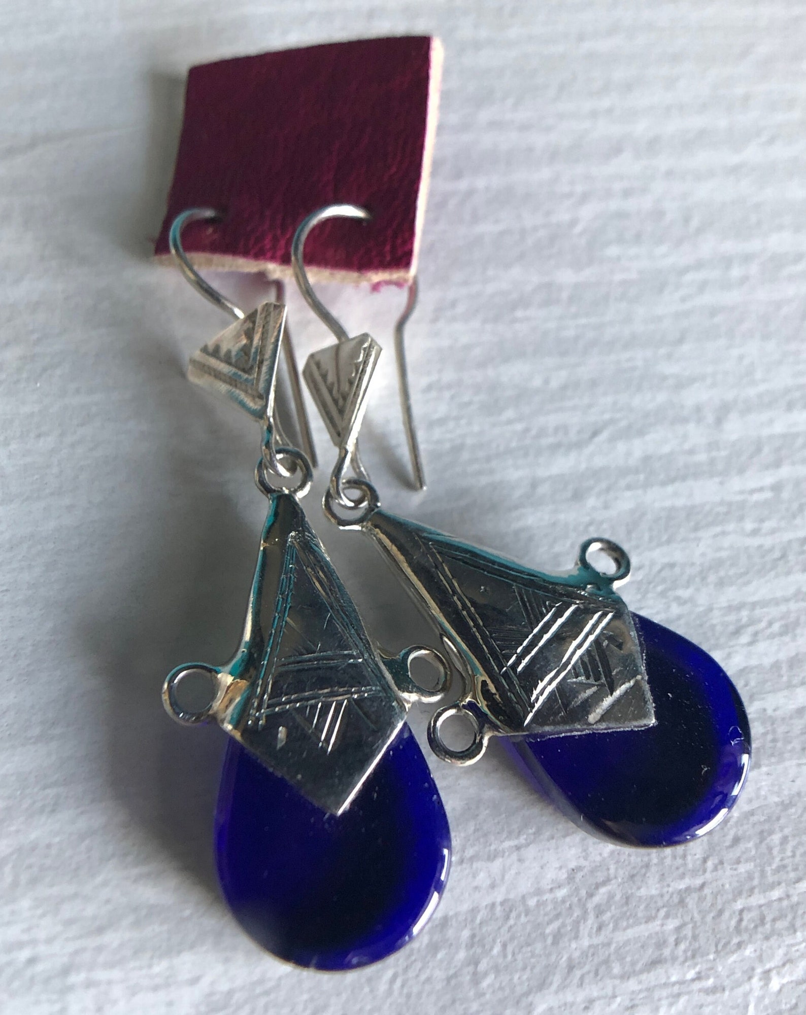 Amazigh Pure 925 Silver Tuareg Glass Silversmith Earrings