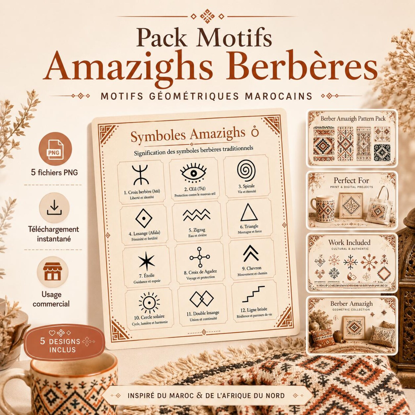 Berber Pack PNG Symboles Amazighs Geometric Motif Shirt