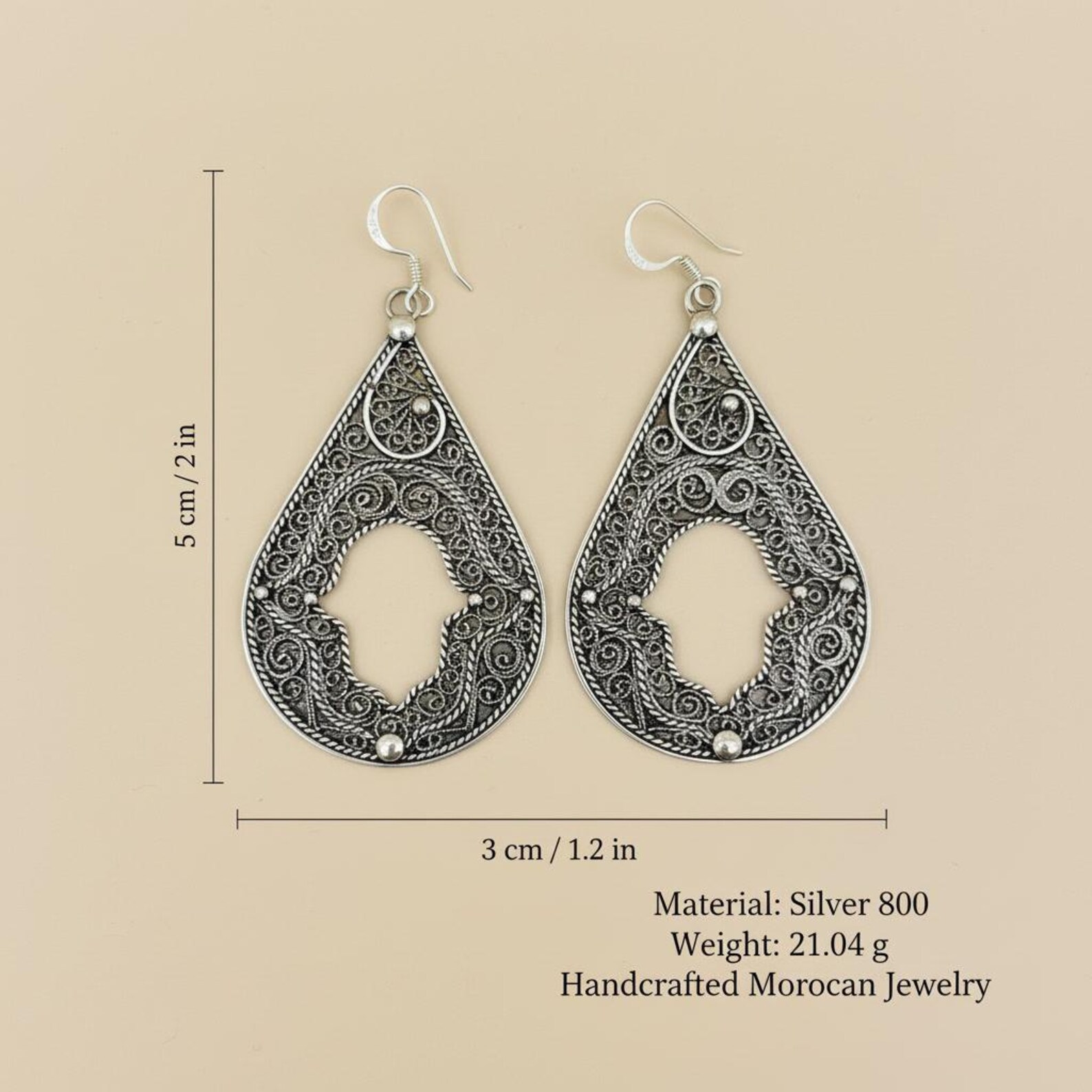 Berber Silver Filigree Handmade Hamsa Dangle Artisan Earrings