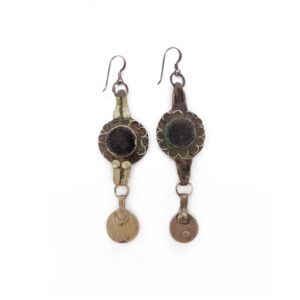 Berber Antique Silver Glass Coin Earrings with Design