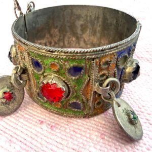 Amazigh Vintage Enamelled Red Cuff Bangle Coin Bracelet
