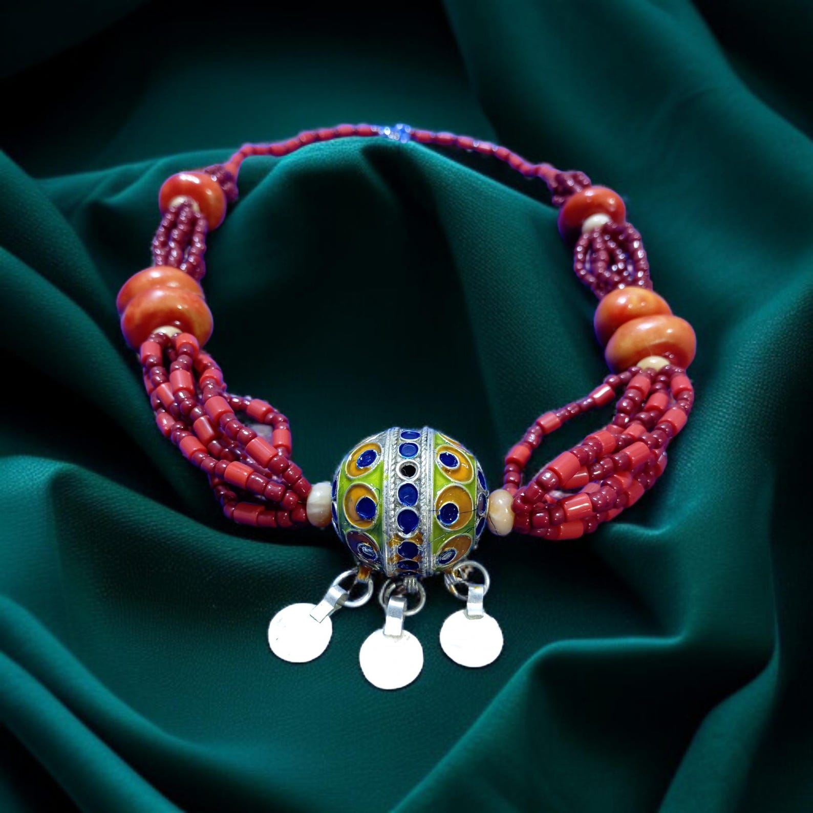 Berber Tagemmout Handmade Red Coral Resin Bead Necklace