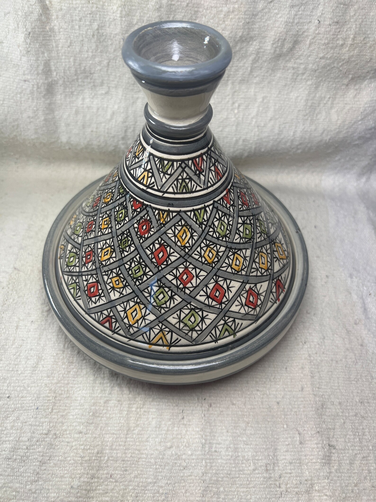 Amazigh handmade ceramic White Black tagine serving table