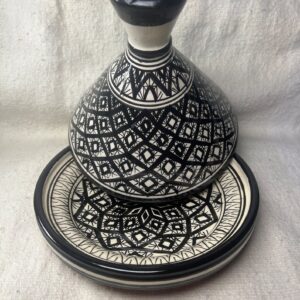 Amazigh handmade ceramic White Black tagine serving table
