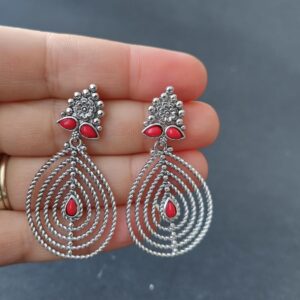 Handmade Kabyle Amazigh Red Coral Leaf Motif Dangle Earrings