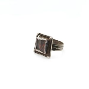Berber Ancient Square Silver Glass Ring With Heritage