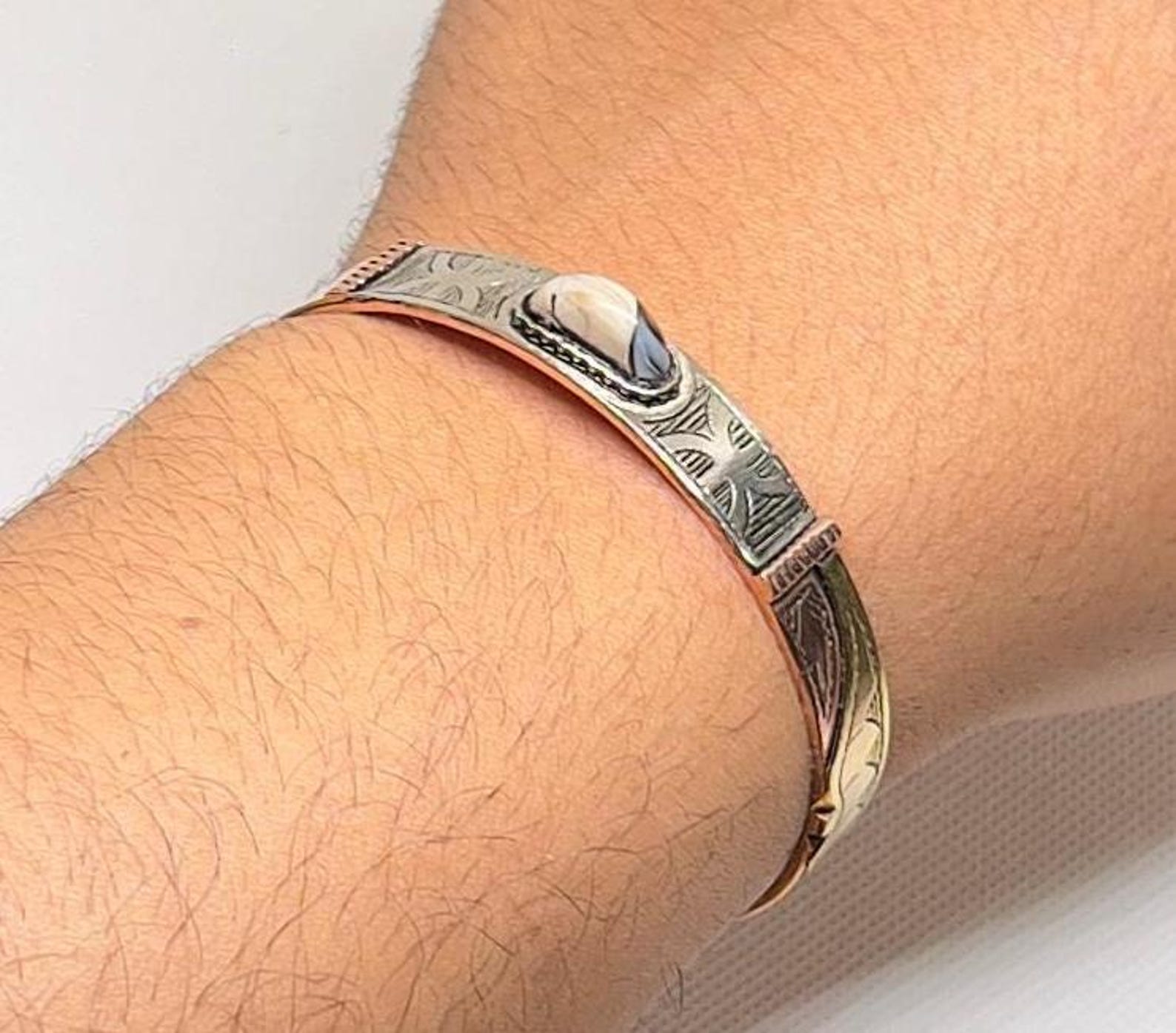 Handmade Amazigh Berber Amber Pure Copper Adjustable Bangle Bracelet
