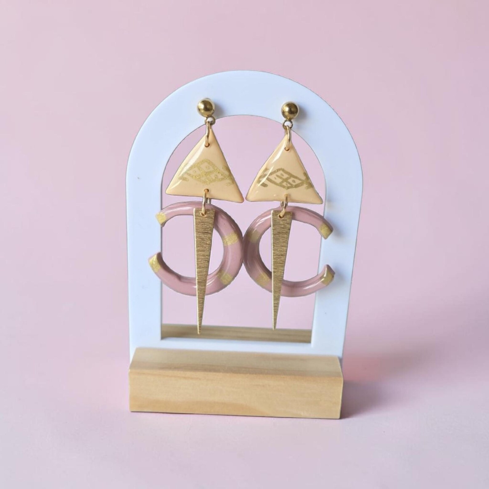 Amazigh Earrings TALA Champagne Vieux Pink- Jewelry Berbere pate polymere fibule