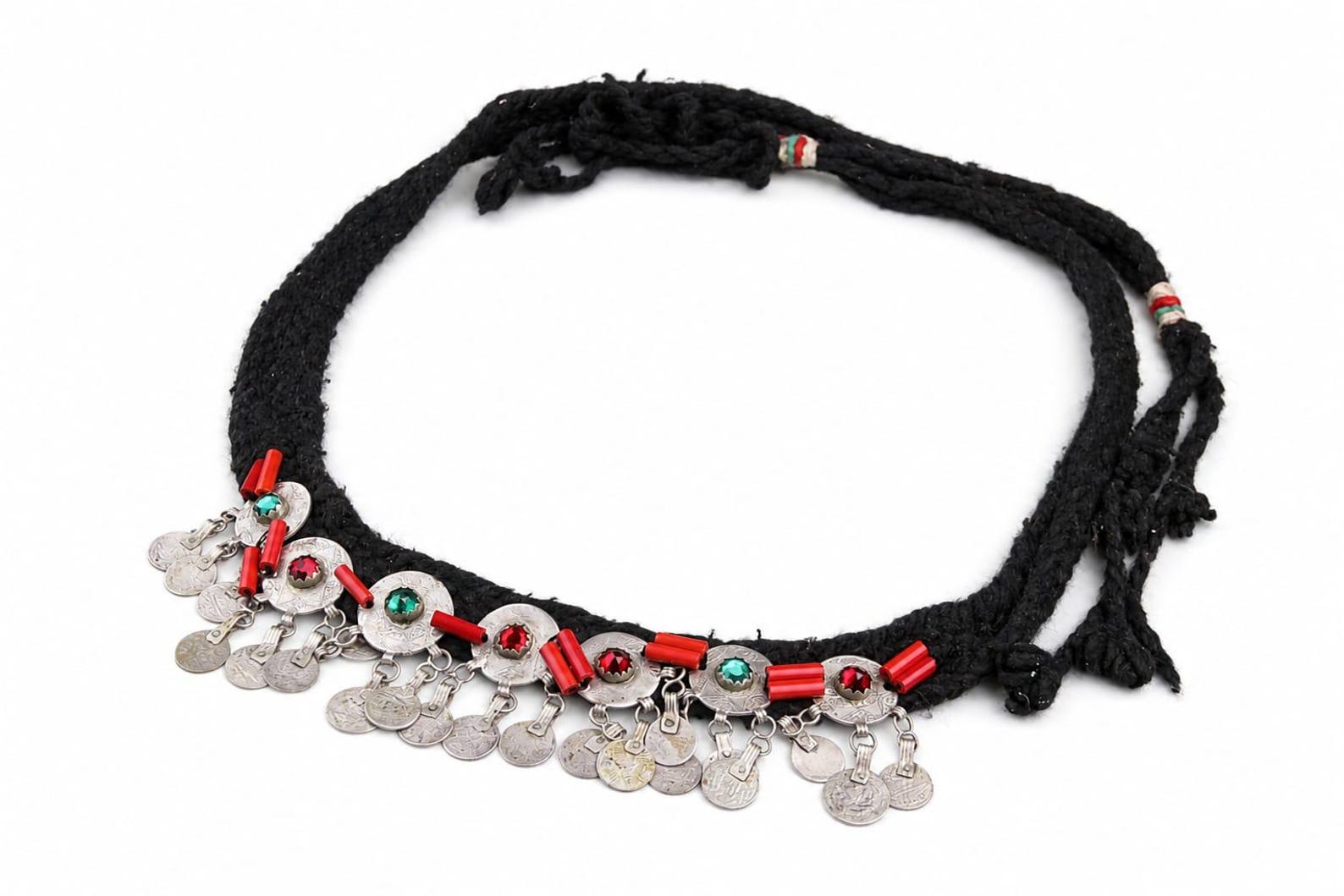 Berber Authentic ANTIQUE Silver Genuine Coral Coins Necklace