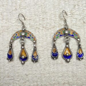 Berber Vintage enamel silver traditional Morocco Yellow earrings