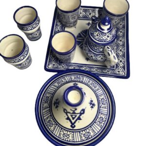 Amazigh serving table set teapot set ceramic handpainted serving set 8 Tagine