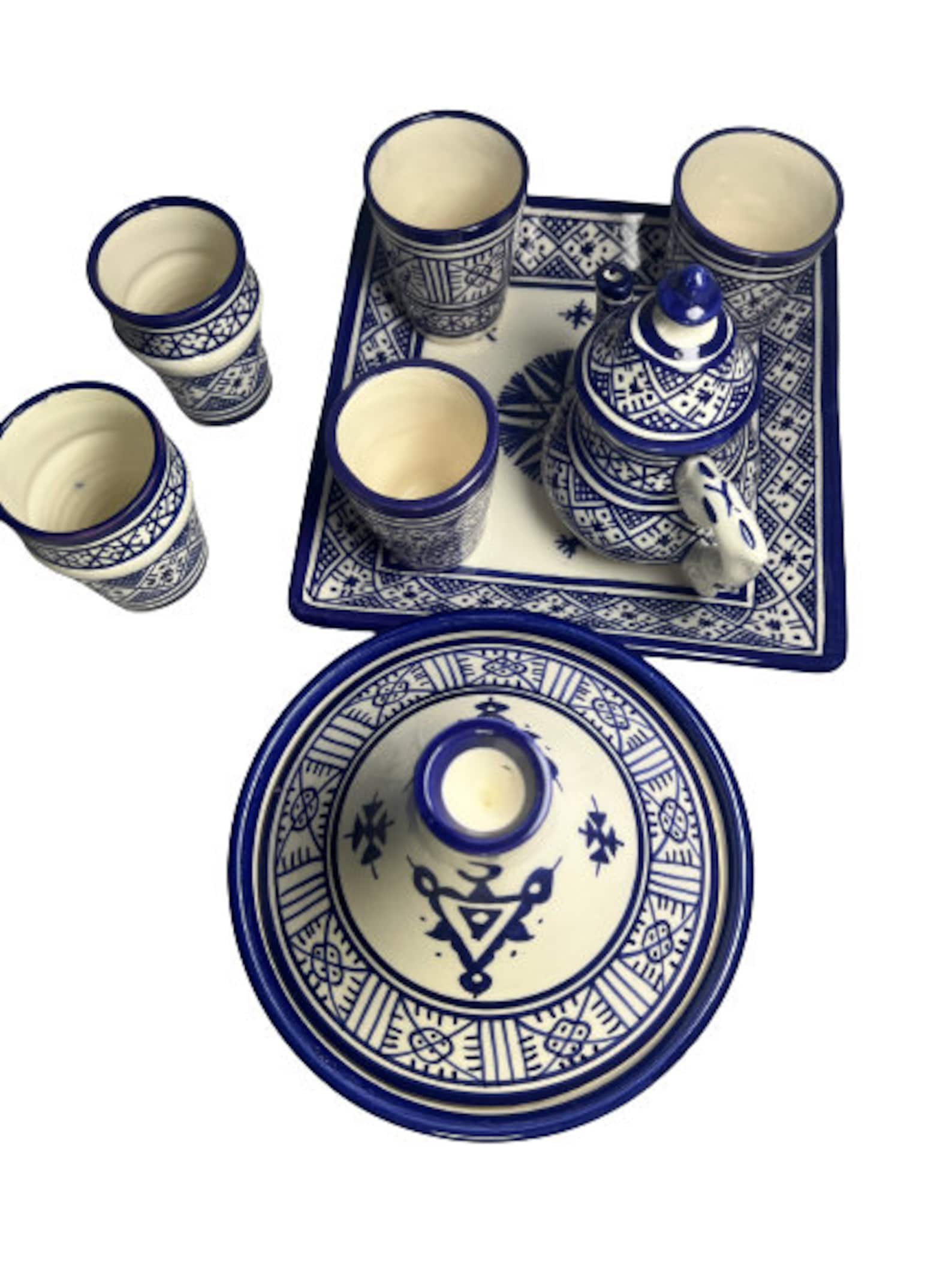 Amazigh serving table set teapot set ceramic handpainted serving set 8 Tagine