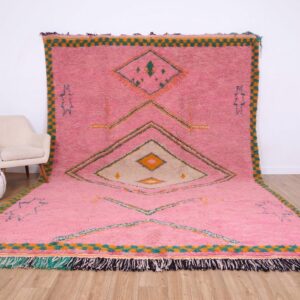 Berber Custom Design Pink Wool Geometric Living Room Rug