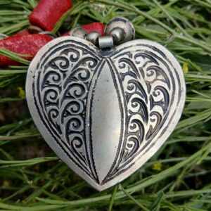Amazigh Handmade Heart Pendant Red Beaded Statement Necklace