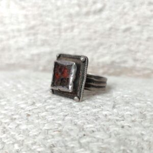 Berber Ancient Square Silver Glass Ring With Heritage