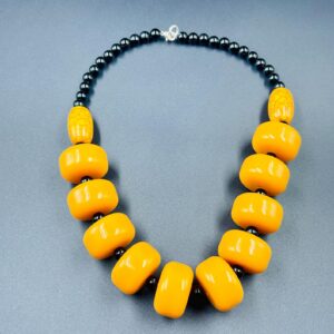 Berber Amber-Style Statement Jewelry Large Orange Resin Necklace