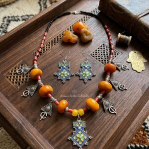 Amazigh Berber Enamel Jewelry Set with Necklace and Earrings