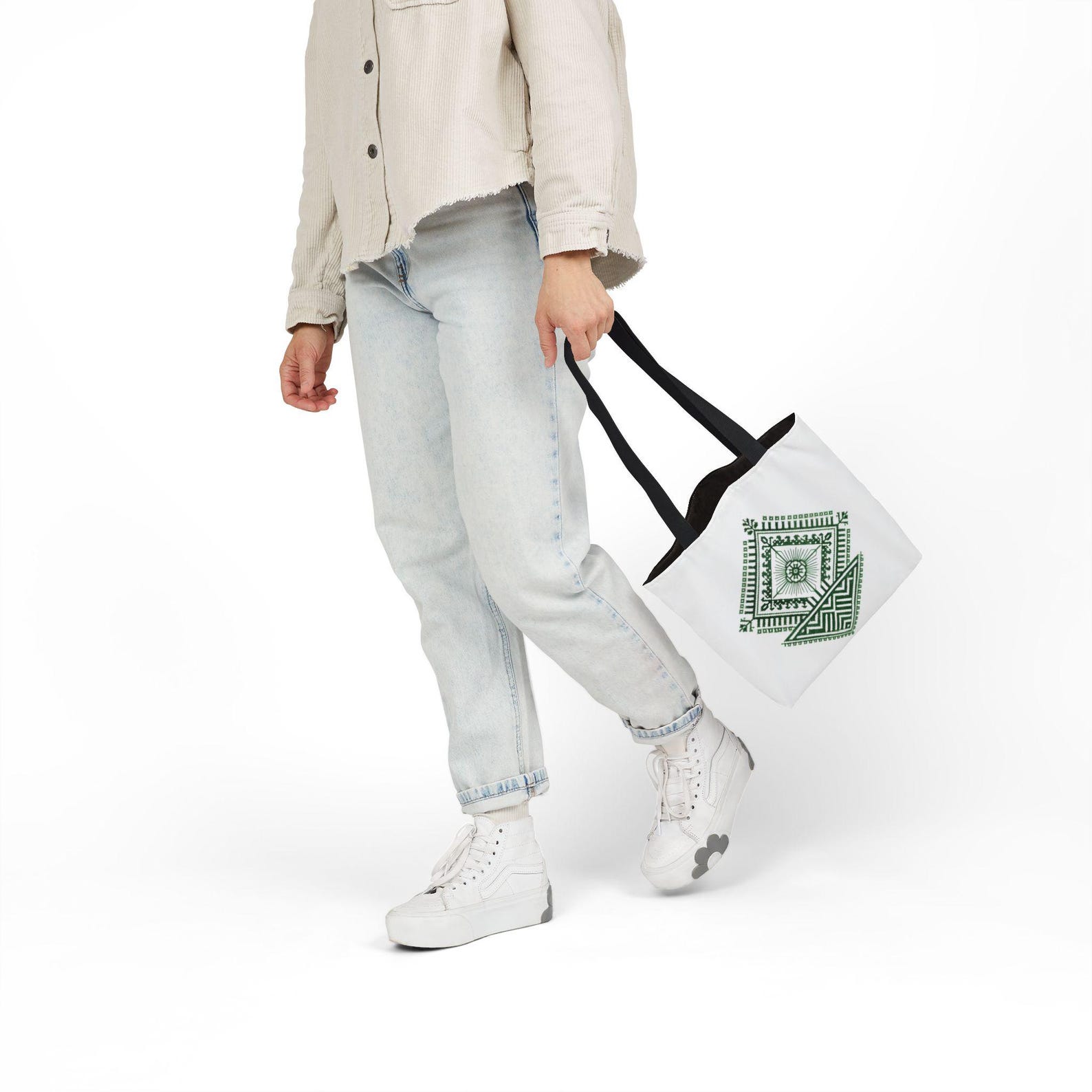 Berber Geometric Pattern Canvas Tote Bag With Motif