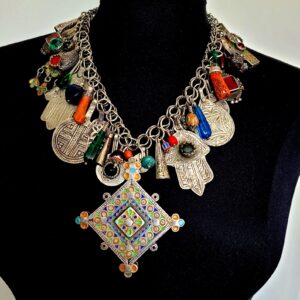 Amazigh Early 20th-Century Silver Necklace with Assorted Pendants