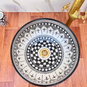 Amazigh Hand Painted Checkerboard Bathroom Sink Basin Ceramic Ring