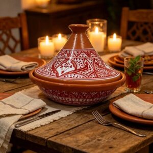 Amazigh Hand-Painted Pink Ceramic Cooking Flame-Proof Tagine 30cm