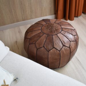 Berber Artisanal Leather Handmade Pouffe Delivered stuffed Pouf