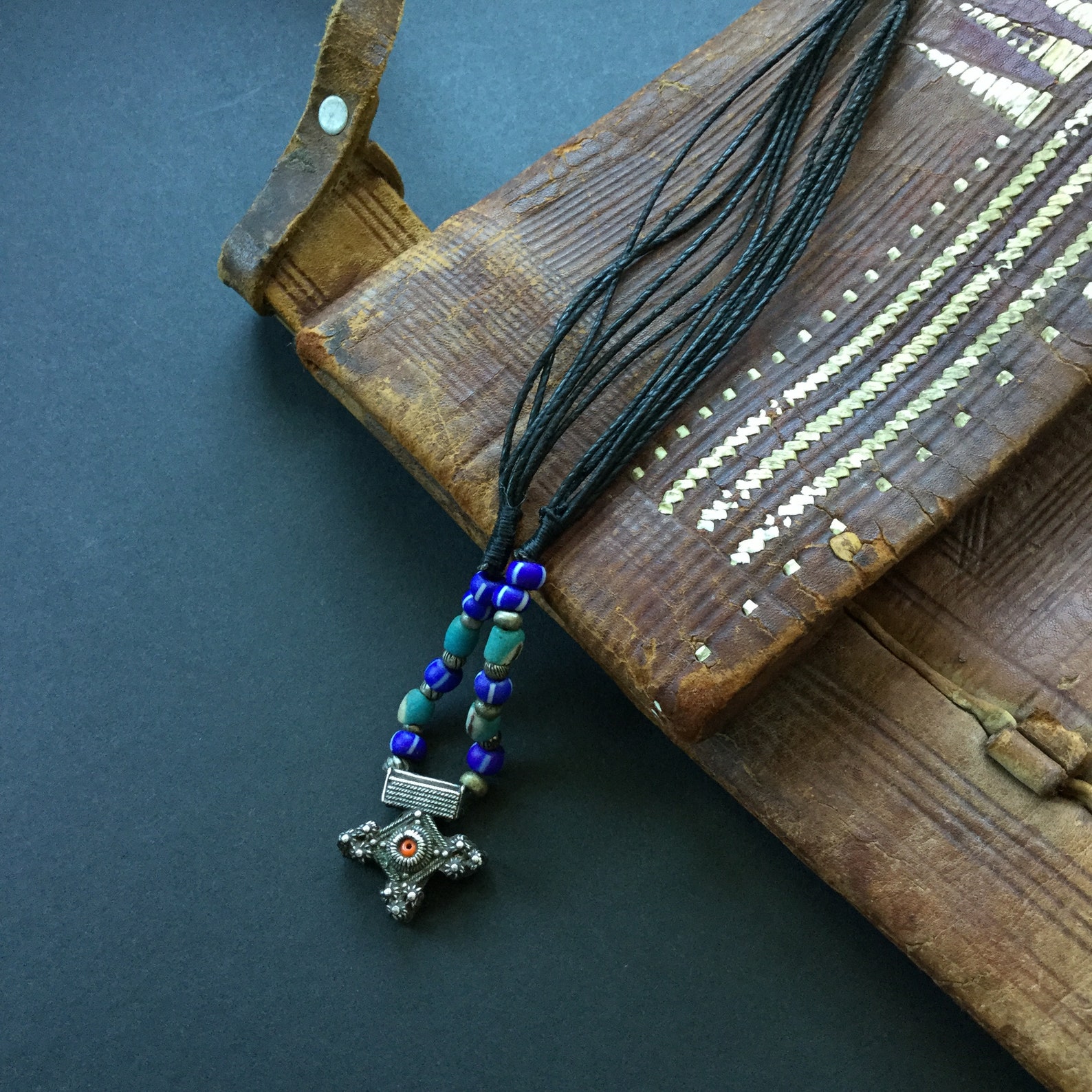Berber Mauritanian Cross Silver Bead Amulet Necklace Jewelry