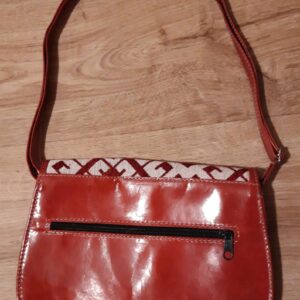 Red Leather Tunisian Handbag with Amazigh Motifs Shoulder Bag