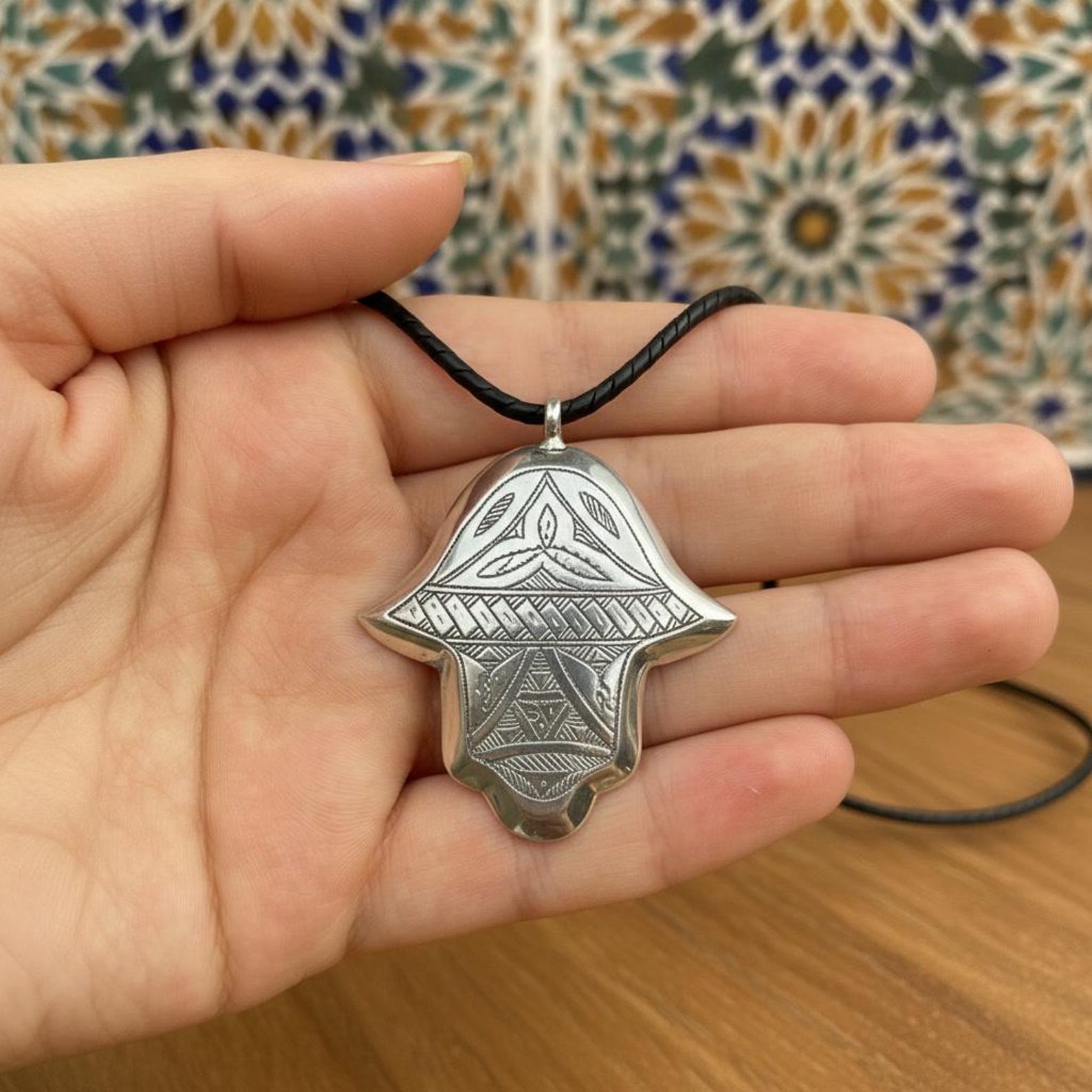 Berber Silver Khmissa Pendant Handmade Jewelry Hamsa Necklace