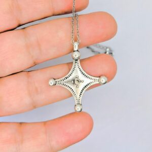 Amazigh Berber Tuareg Southern Cross Silver-Plated Fibula Pendant Necklace
