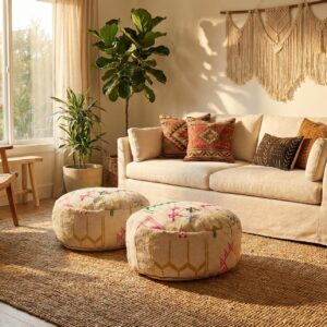 Berber Set Handmade Kilim Vintage Wool Footstool Pouf