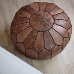 Berber Artisanal Leather Handmade Pouffe Delivered stuffed Pouf
