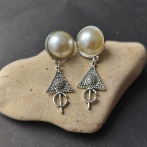 Amazigh Kabyle Fibule Pearl Berbères Stainless Steel Drop Earrings