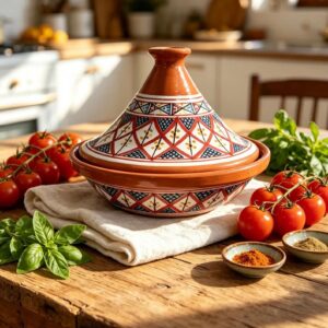 Amazigh Hand-Painted red Ceramic Cooking Flame-Proof Tagine 30cm