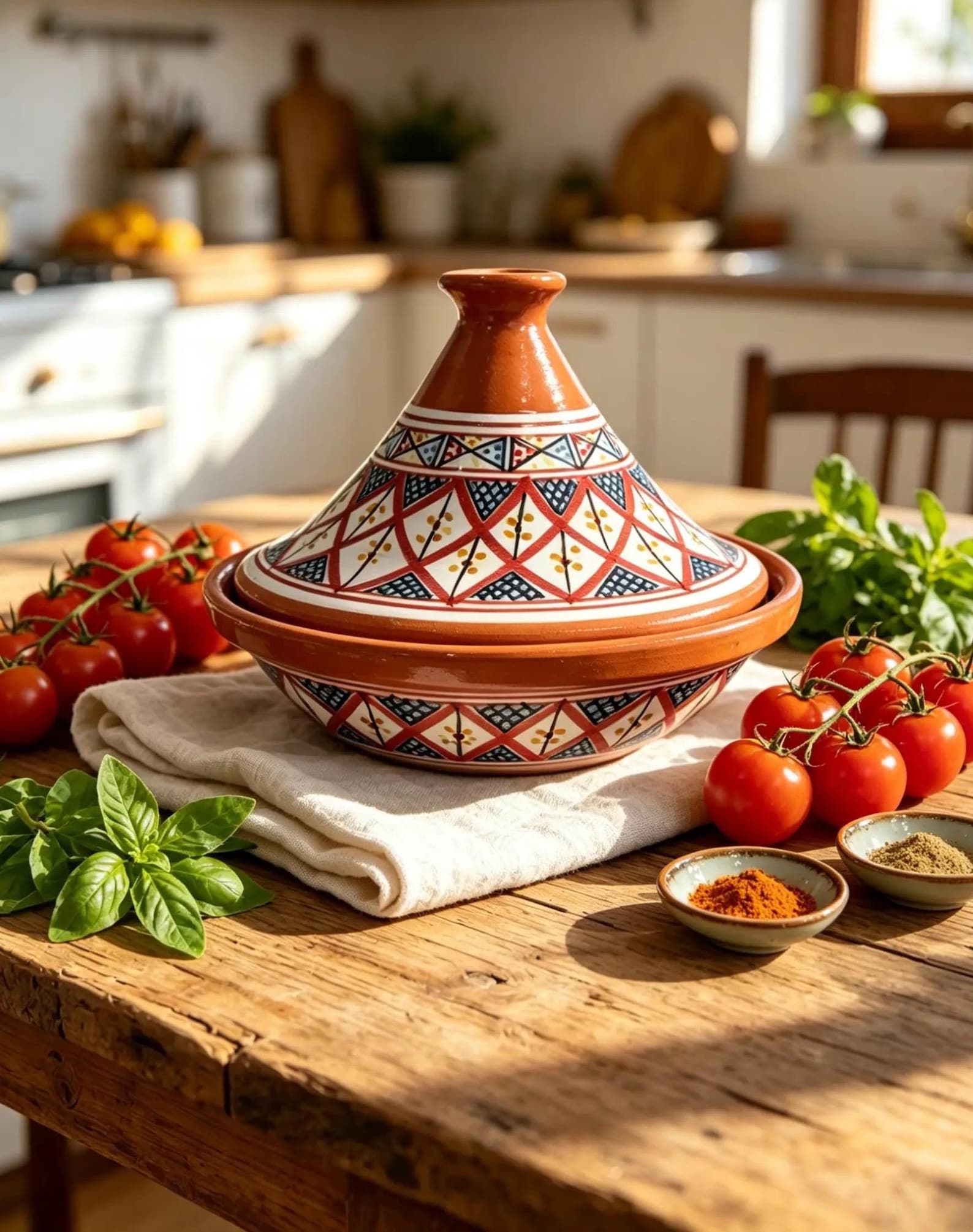 Amazigh Hand-Painted red Ceramic Cooking Flame-Proof Tagine 30cm