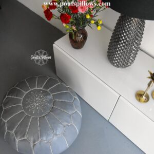 Berber Leather Grey Delivered stuffed Ottoman pouffe Pouf